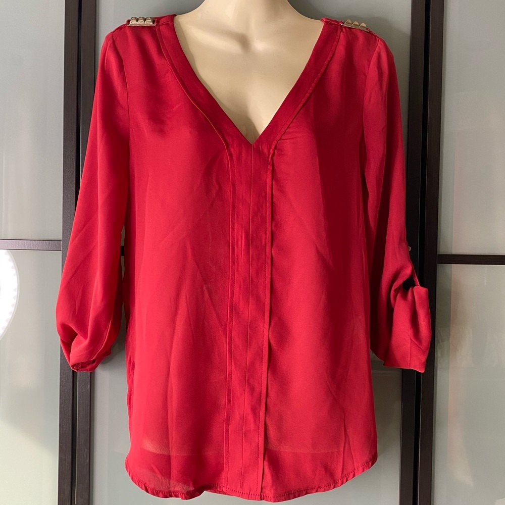 (2 for $20) Costa Blanca Red v-neck long sleeve blouse